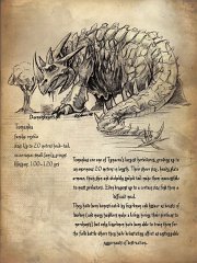 Animal - Tomanda  Race:  Tomanda (more info)   In Sauren, the language spoken by lizardmen and hssaar, 'tomanda' means 'slow'. Originally others thought its ponderous movements had earned the tomanda its name. However, 'tomanda' also means 'be careful'. This is because Tomanda are slow, ponderous and docile (if raised from hatchlings) but if threatened or angered, they turn into unstoppable juggernauts of destruction.